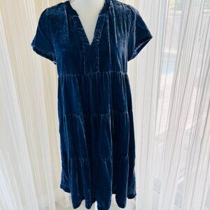 Anthropologie Crushed Blue Velvet Mini Dress